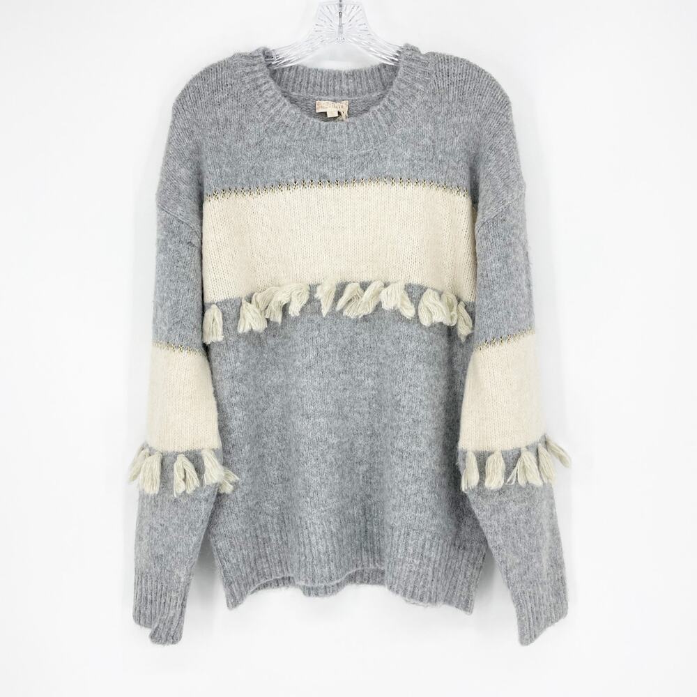 Hem & Thread Boho Tassle Colorblock Soft Knit Sweater Size Large